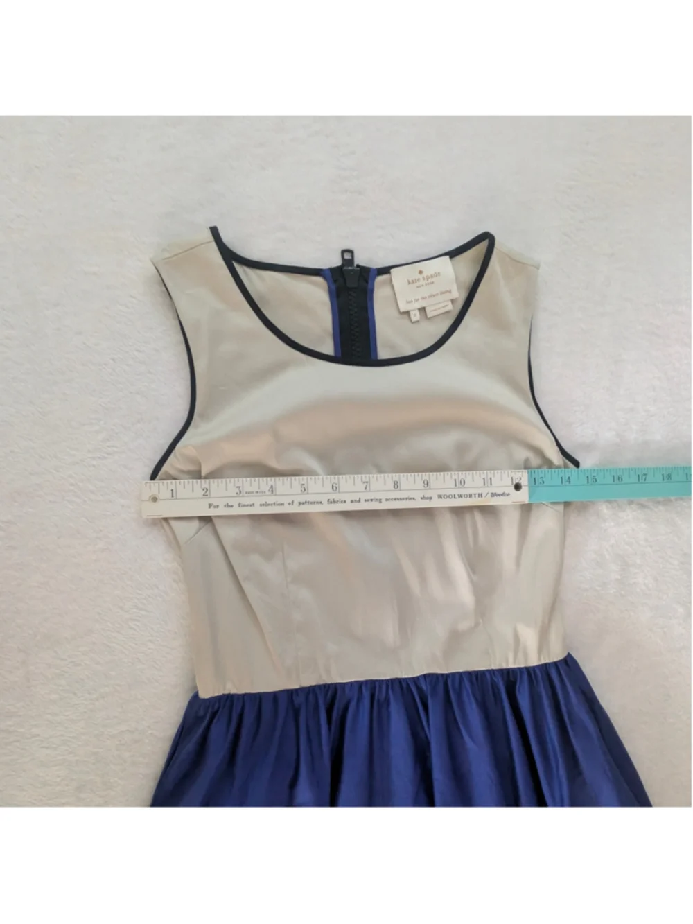 Kate Spade New York Cotton Colorblock Fit Flare Cream Blue Dress - 0 - See Note